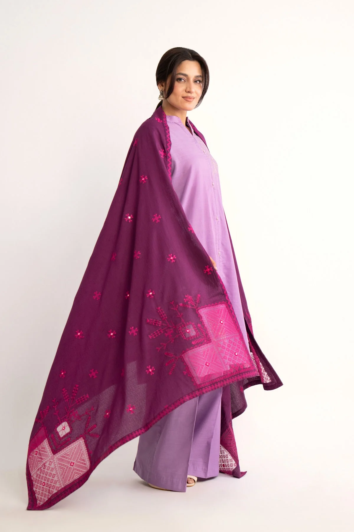 1 Piece Purple Embroidered Shawl (BS0041) - Image 3